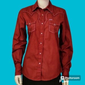 Vtg CRUEL GIRL Oxblood Pin Polka Dot Snap Button Cowgirl Rodeo Shirt